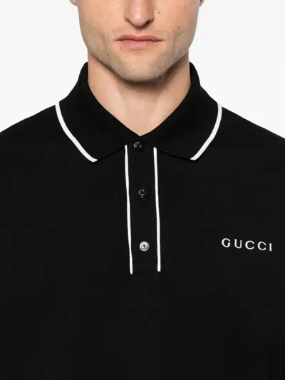 Gucci Polo In Piquet Cotton With Logo In Black