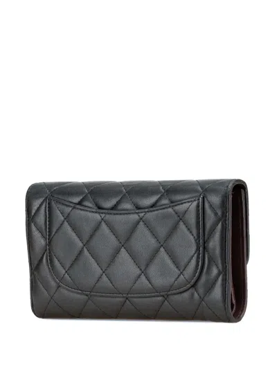 Pre-owned Chanel 2013-2014 Small Cc Quilted Lambskin Flap Wallet Long Wallets In Black