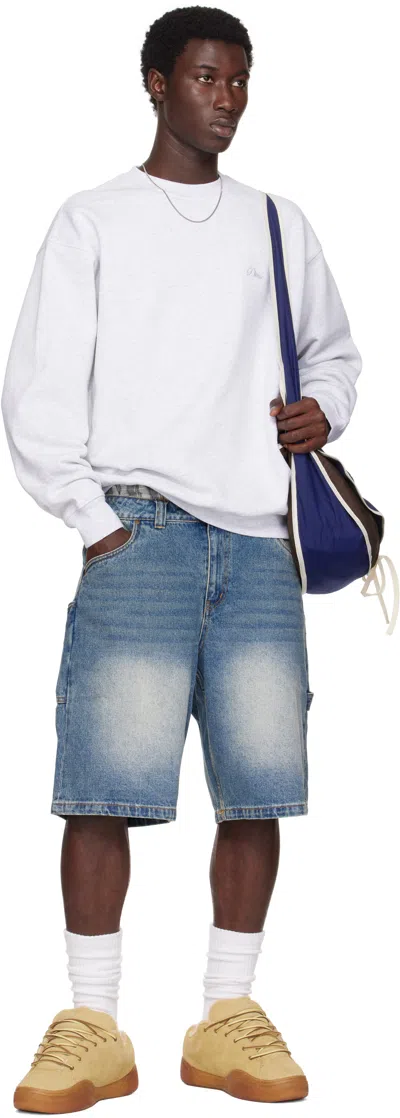 Dime Gray Cursive Small Logo Crewneck Sweatshirt In White