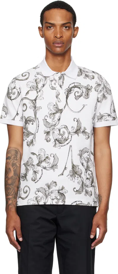 Versace Jeans Couture Barocco-print Polo Shirt In White