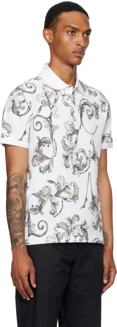 Versace Jeans Couture Barocco-print Polo Shirt In White