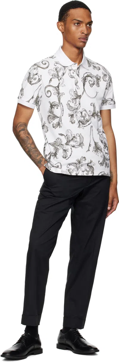Versace Jeans Couture Barocco-print Polo Shirt In White