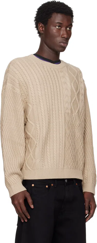 Dime Beige Mixed Cable Knit Sweater In Neutral
