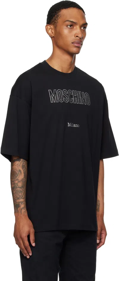 Moschino Crystal Logo Crew Neck T-shirt With Short Sleeves In Black
