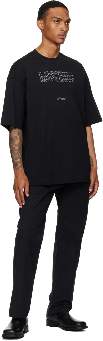 Moschino Crystal Logo Crew Neck T-shirt With Short Sleeves In Black