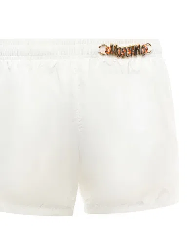 Moschino Logo-plaque Swim Shorts In White