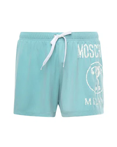 Moschino Double Question Swim Boxer In Blue