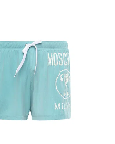 Moschino Double Question Swim Boxer In Blue