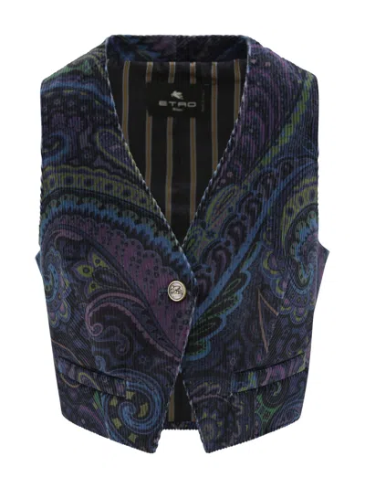 Etro Jacquard Paisley Corduroy Velvet Waistcoat In Multi