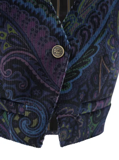 Etro Jacquard Paisley Corduroy Velvet Waistcoat In Multi