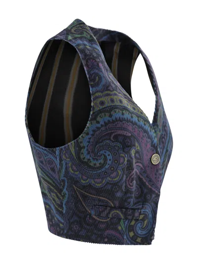 Etro Jacquard Paisley Corduroy Velvet Waistcoat In Multi