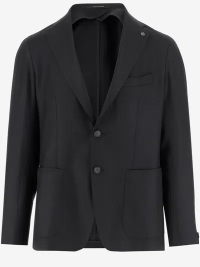 Tagliatore Single-breasted Stretch Wool Jacket With Welt Pockets And Reverse Spear Collar In Black