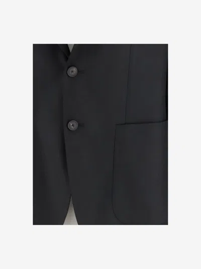 Tagliatore Single-breasted Stretch Wool Jacket With Welt Pockets And Reverse Spear Collar In Black