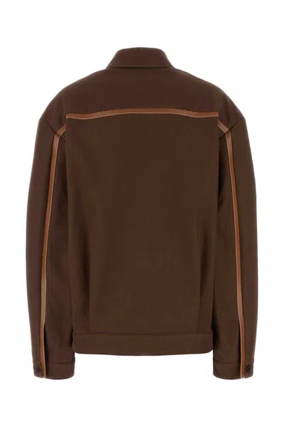 Miu Miu Cotton Jacket With Front Pockets And Contrast Piping In Brown