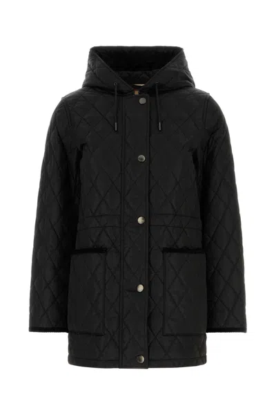 Burberry Diamond Quilted Hooded Long Length Jacket In Black