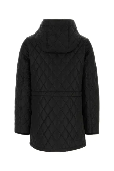 Burberry Diamond Quilted Hooded Long Length Jacket In Black