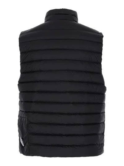 C.p. Company Men Black Vest With Mock Neck And Logo Plaque On The Side In Tech Fabric Man In Black