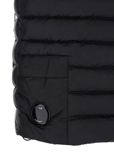C.p. Company Men Black Vest With Mock Neck And Logo Plaque On The Side In Tech Fabric Man In Black