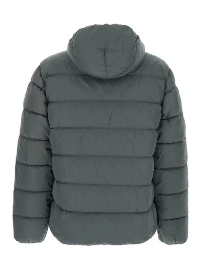 C.p. Company Grey Down Jacket With Fixed Hood With Googles Detail In Black