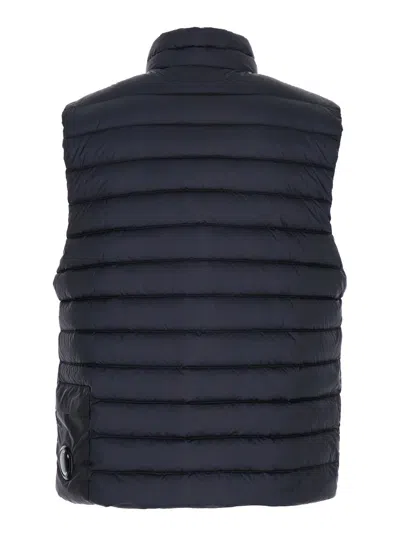 C.p. Company Men Blue Vest With Mock Neck And Logo Plaque On The Side In Tech Fabric Man