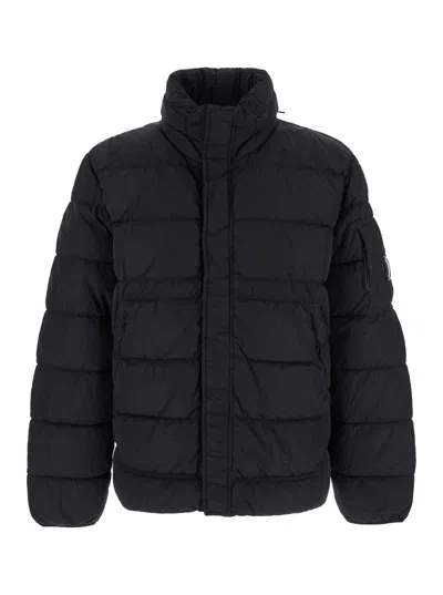 C.p. Company Men Black Quilted Design High Neck Zip Fastening Multiple Pockets Straight Hem In Black