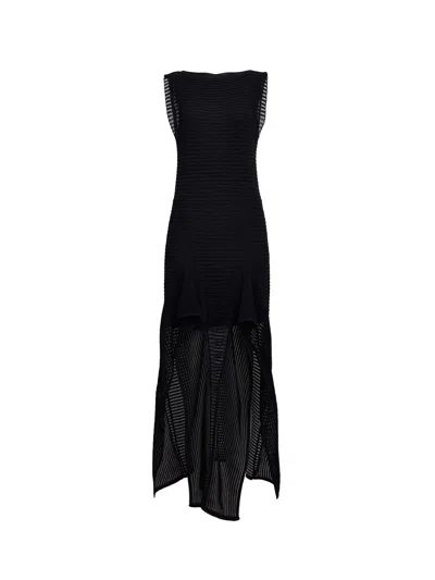 Alaïa Sleeveless Ruffled Ladder Knit Maxi Dress In Black
