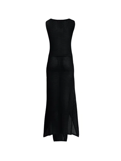 Alaïa Sleeveless Ruffled Ladder Knit Maxi Dress In Black