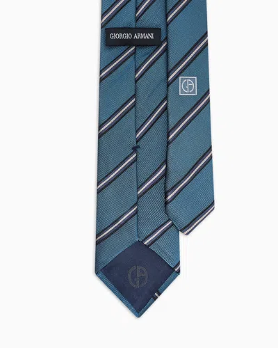 Giorgio Armani Silk Regimental Jacquard Tie In Blue