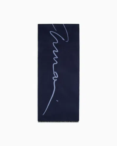 Giorgio Armani Two-tone Wool And Silk Scarf With Signature Logo
