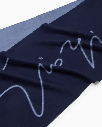 Giorgio Armani Two-tone Wool And Silk Scarf With Signature Logo In Black