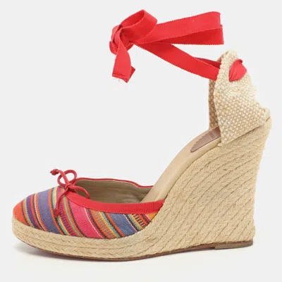 Pre-owned Christian Louboutin Multicolor Striped Canvas Caron Plato Wedge Espadrille Sandals Size 41