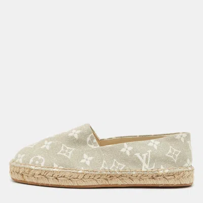 Pre-owned Louis Vuitton Grey/white Monogram Canvas Starboard Espadrille Flats Size 37 In Gray