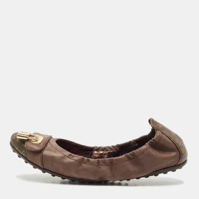 Pre-owned Louis Vuitton Brown Monogram Canvas And Shimmer Leather Lucky Ballet Flats Size 38