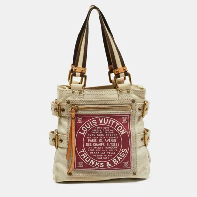 Pre-owned Louis Vuitton Red Canvas Globe Cabas Pm Bag In Sand