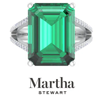 Martha Stewart 10 1/4 Carat Emerald Cut Gemstone Ring With Lab Grown Diamonds In Sterling Silver, Choose Your Gemst