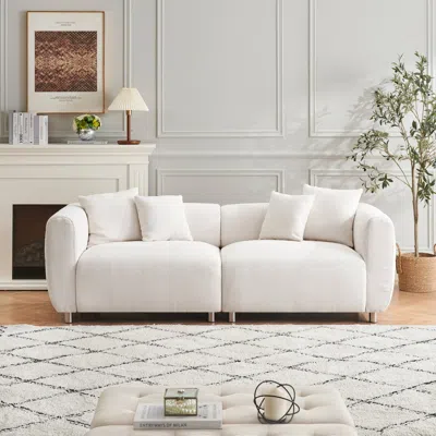 Streamdale Furniture Streamdale 89" White Sofa With Metal Legs & Pillows