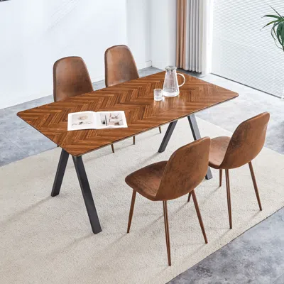 Streamdale Furniture Streamdale Walnut Leg Suede Chair & Herringbone Table Dining Set