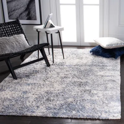 Safavieh Berber Shag Machine Made Area Rug, Ivory / Blue Shag / Flokati Style Easy Care In Blue