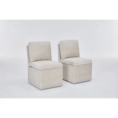 Streamdale Furniture Streamdale Linen Upholstered Armless Dining Chair With Storage - Beige (set Of 2)
