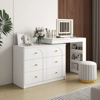 Streamdale Furniture Streamdale Makeup Vanity Desk With Flip-top Mirror, Lights & Storage