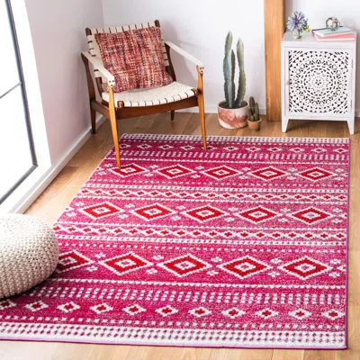 Safavieh Adirondack Machine Made Area Rug, Fuchsia / Ivory Bohemian Style Easy Care In Pink