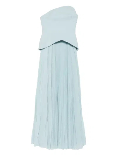 Solace London Britt Strapless Pleated Dress In Blue