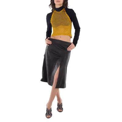 Ganni Ladies Gold Halterneck Crochet Tank Top In Yellow