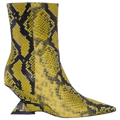 Attico Fluo Yellow Python Leather Cheope Ankle Boots