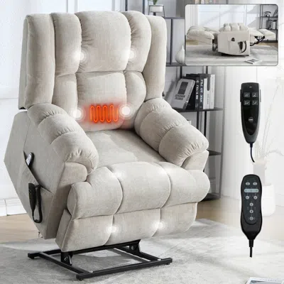 Streamdale Furniture Streamdale Dual Motor Power Lift Recliner With Heat & Massage, Beige