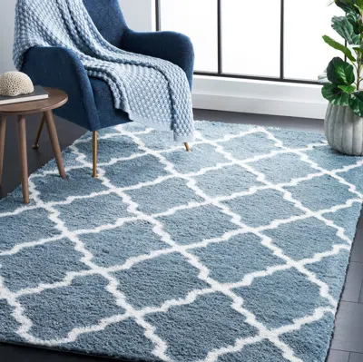 Safavieh Berber Shag Machine Made Area Rug, Blue Rust / Ivory Shag / Flokati Style Easy Care In Blue