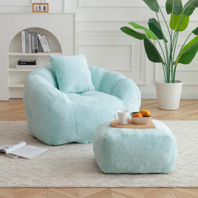 Streamdale Furniture Streamdale Giant Faux Fur Bean Bag Chair With Footstool