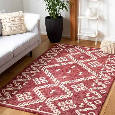 Safavieh Abstract Sandfire Aztec Hand-tufted Wool Rug In Red