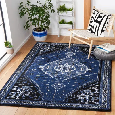 Safavieh Vintage Hamadan Machine Made Area Rug, Blue / Black Traditional Style Easy Care In Blue