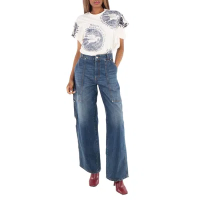 Stella Mccartney White Stamp Print Eco Warrior T-shirt In Blue